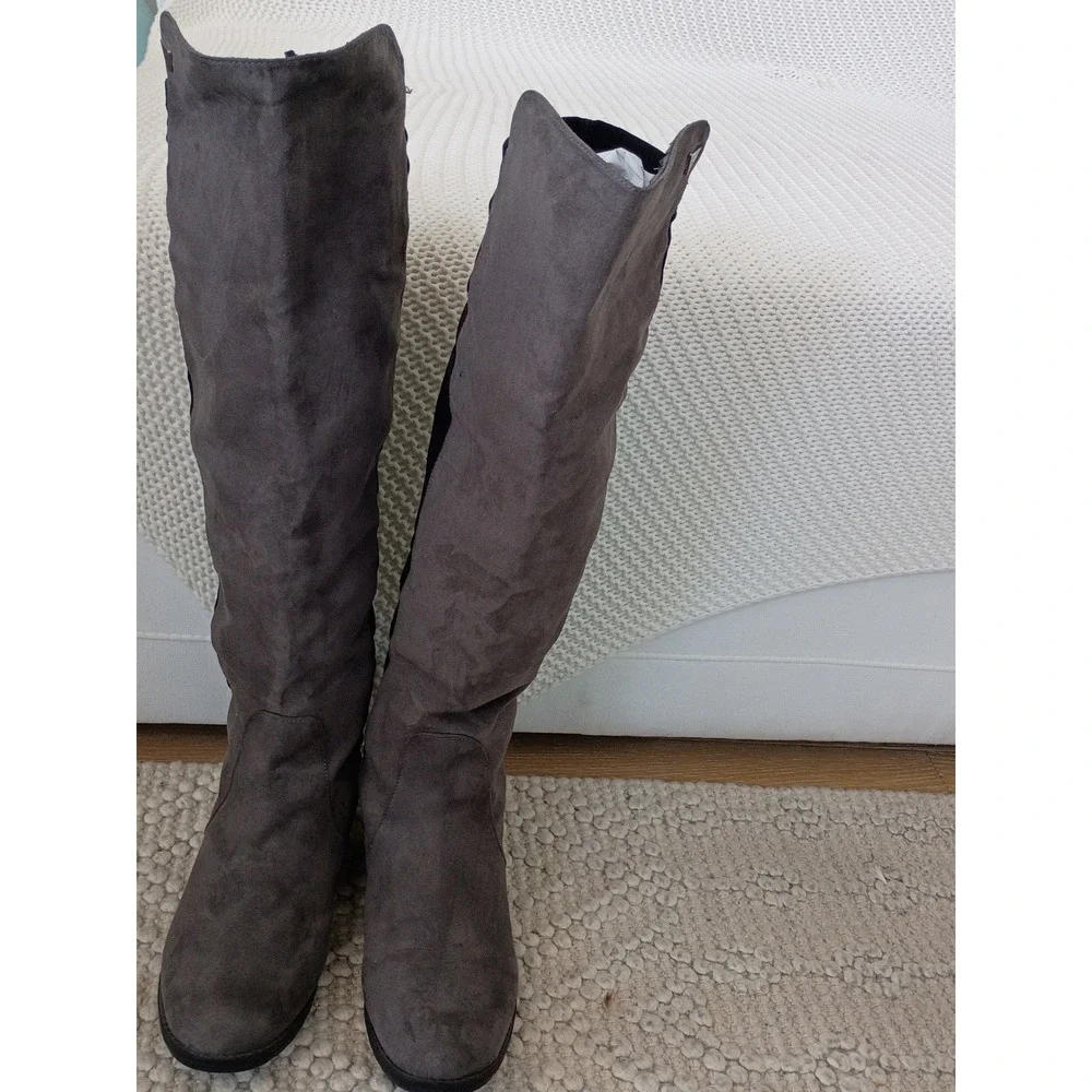 GUESS Womens Grey Black‎ Stretch Over The Knee Flat Boots 8.5M $149